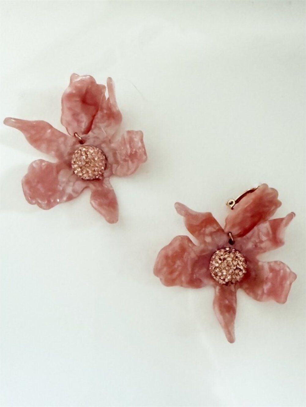 Crystal Lily Flower Earring Blush Glitter Rhinestone Center